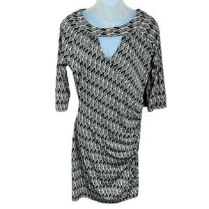 Miss Tina Midi Dress Keyhole V Neck Aztec Black Brown Tan Turquoise Print Medium